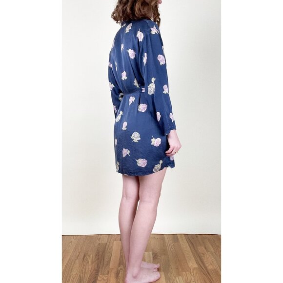 Vintage 100% Silk Floral Print Robe Kimono Duster Cardigan Lounge Quiet Luxury - Picture 2 of 7